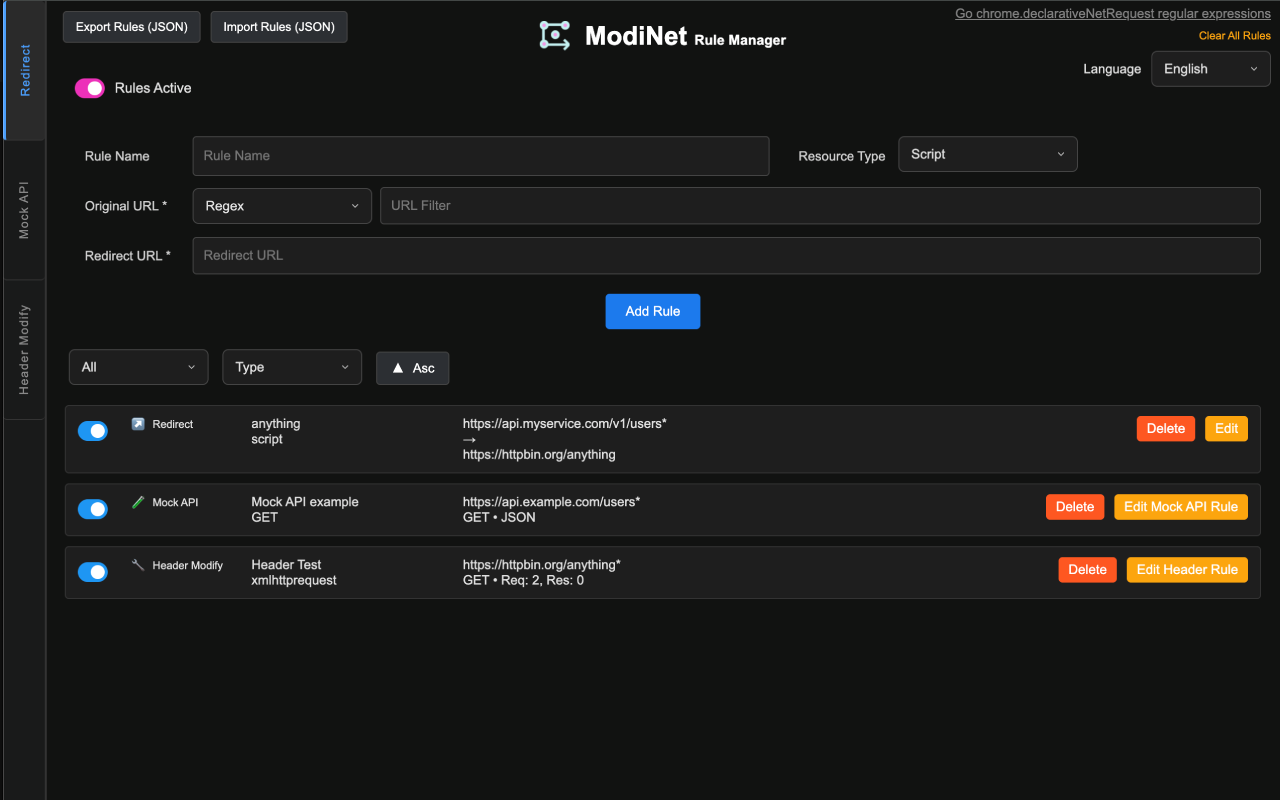 ModiNet redirect rule manager
