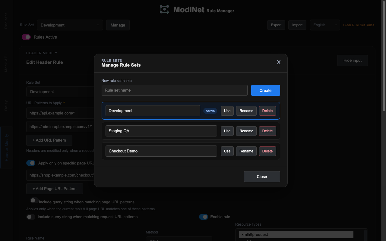 ModiNet Rule Set manager